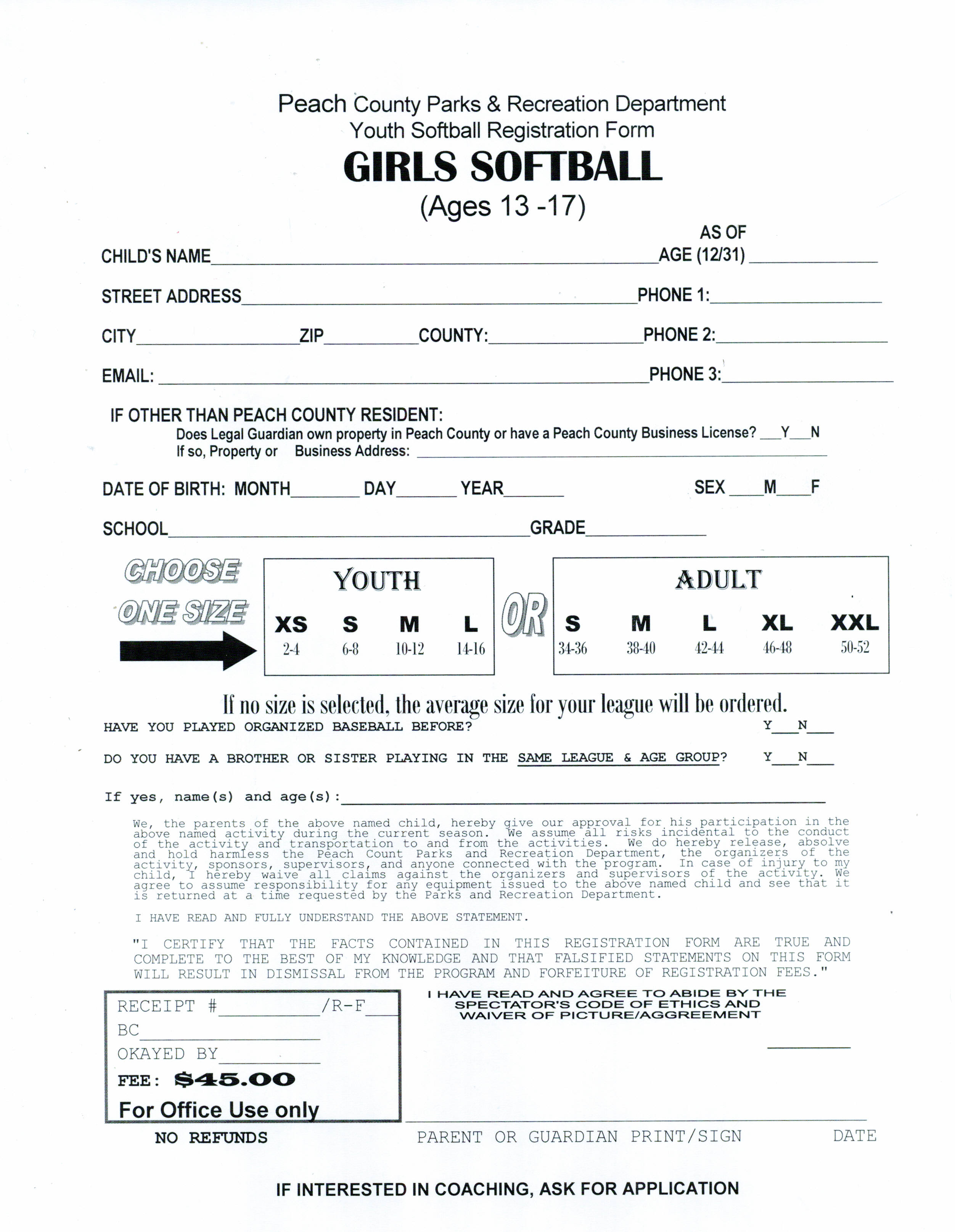 Softball Tryout Form Printable / Printable baseball registration form